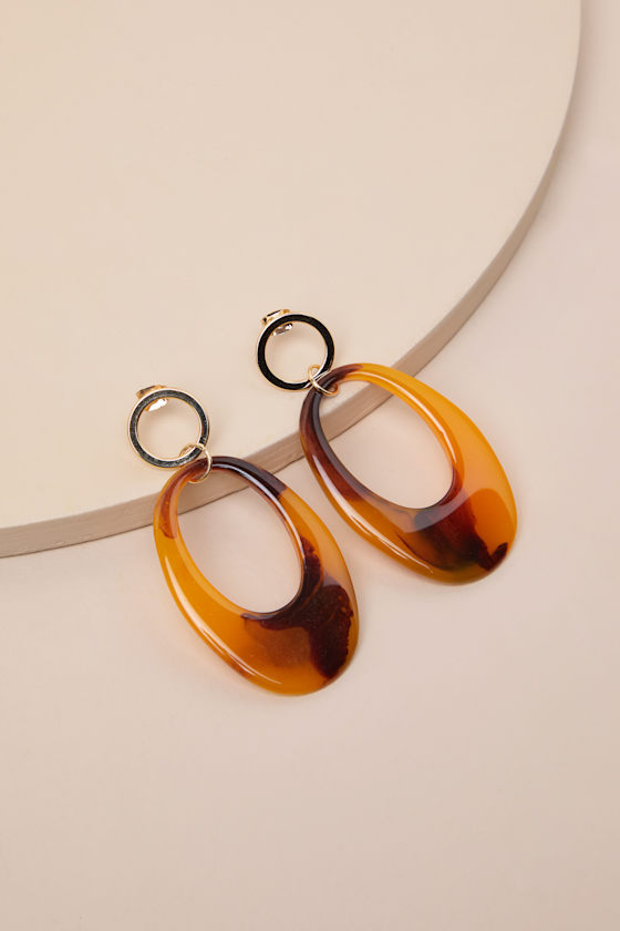 LULUS ADDITIONAL CHARM GOLD AND BROWN TORTOISE STATEMENT EARRINGS
