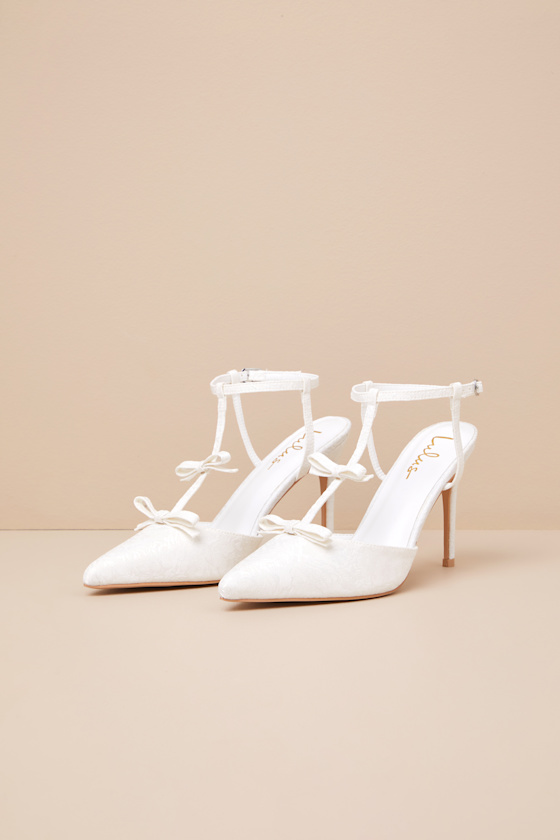 Lulus Kirbie White Satin T-strap Bow Pumps In White
