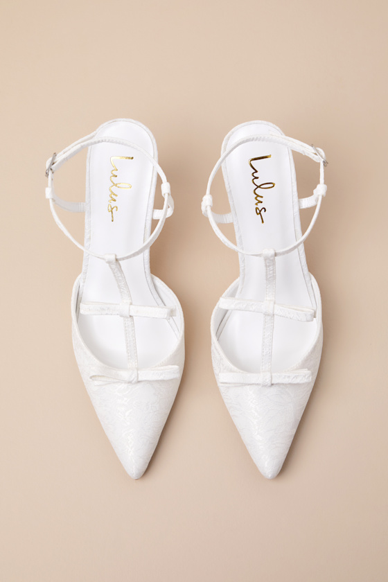 Lulus Kirbie White Satin T-strap Bow Pumps In White