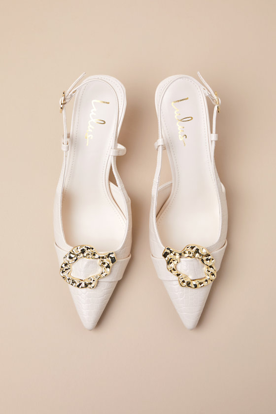 Lulus Artigan Bone Croc-embossed Slingback Pumps In White