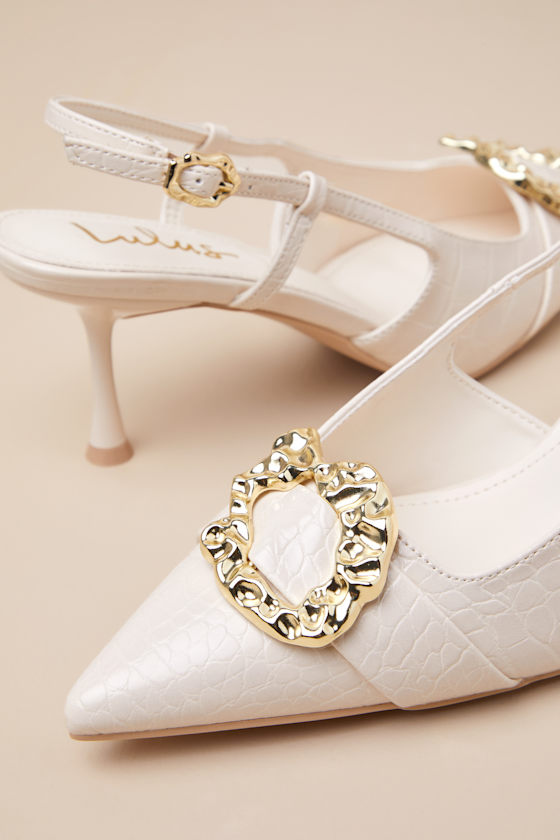 Lulus Artigan Bone Croc-embossed Slingback Pumps In White