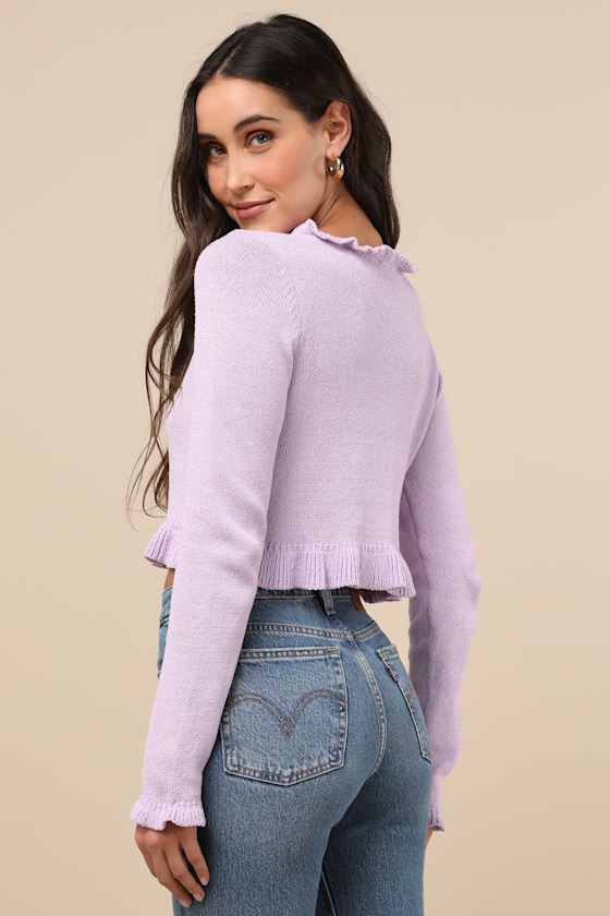 LULUS IMPRESSIVELY SWEET LAVENDER RUFFLED CROPPED CARDIGAN