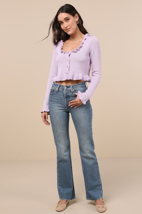 LULUS IMPRESSIVELY SWEET LAVENDER RUFFLED CROPPED CARDIGAN