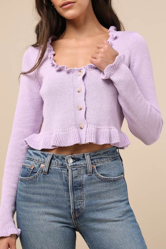 LULUS IMPRESSIVELY SWEET LAVENDER RUFFLED CROPPED CARDIGAN