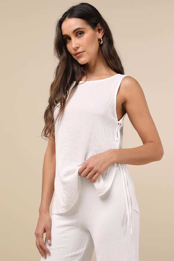 Easygoing Energy White Textured Side-Tie Tank Top 4