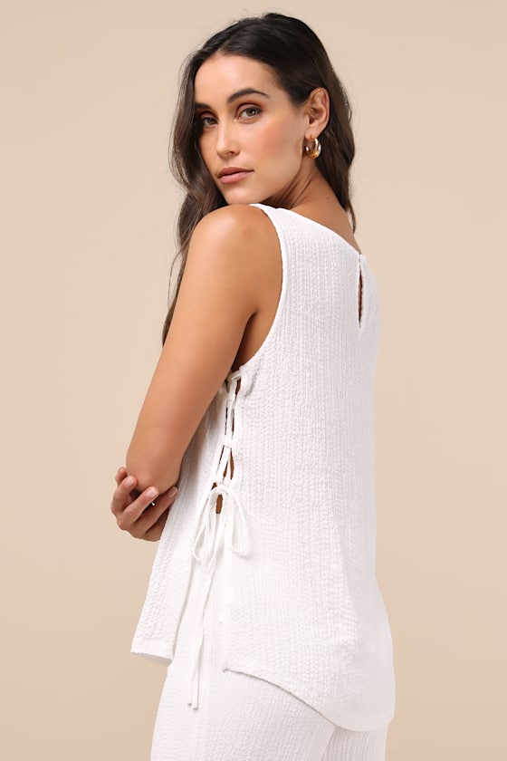 Easygoing Energy White Textured Side-Tie Tank Top 3