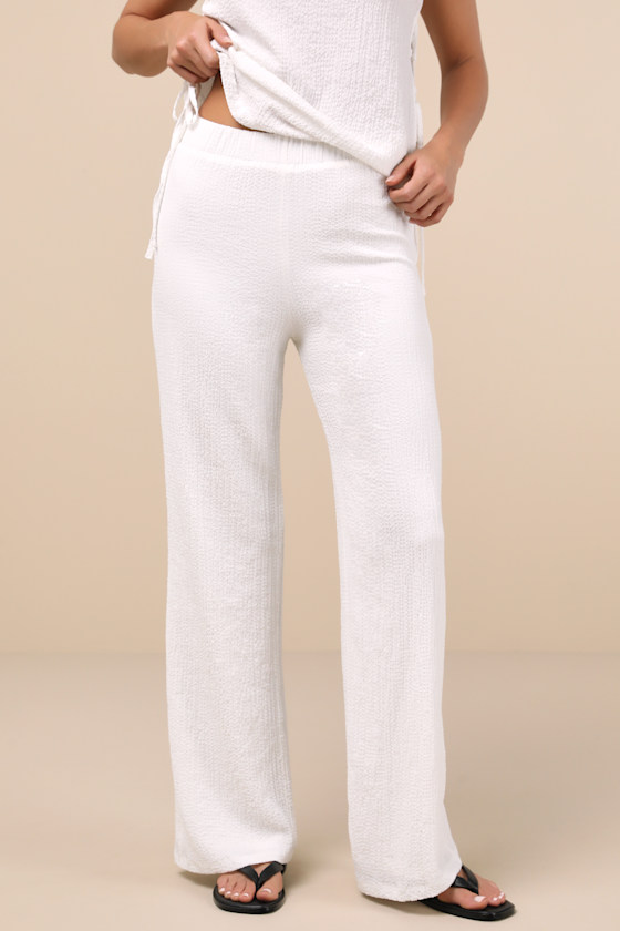 Lulus Easygoing Energy White Textured High-rise Pants In White
