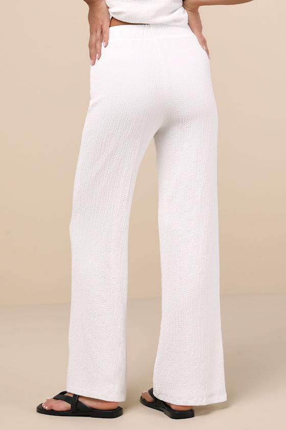 Lulus Easygoing Energy White Textured High-rise Pants In White