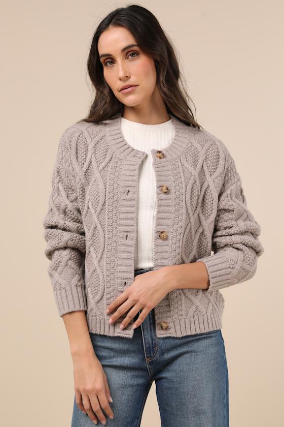 Comfy Discovery Taupe Cable Knit Button-Up Cardigan Sweater 4