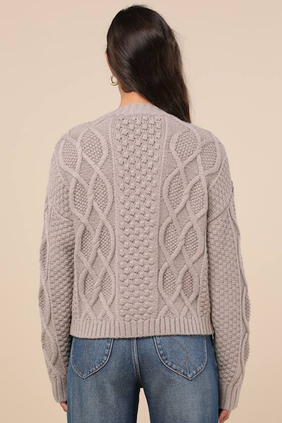 Lulus Comfy Discovery Taupe Cable Knit Button-up Cardigan Sweater In Taupe