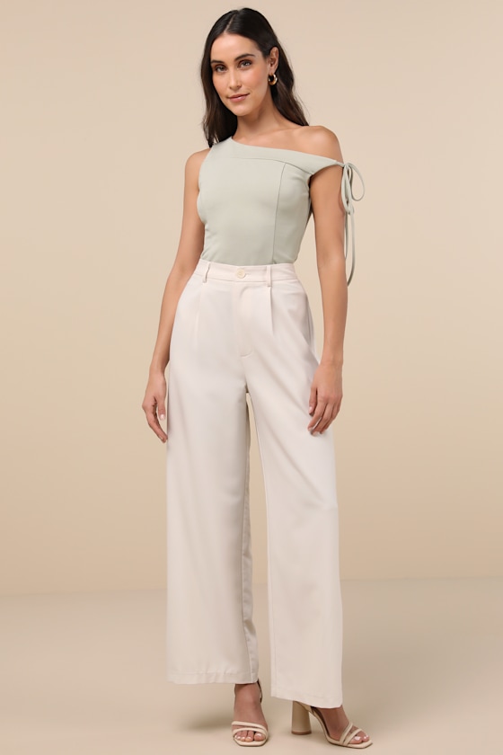 Lulus Pivotal Chicness Sage Green One-shoulder Top In Sage Green