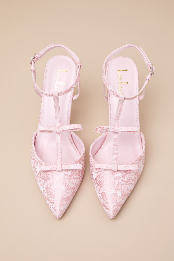 Lulus Kirbie Baby Pink Satin T-strap Bow Pumps In Pink