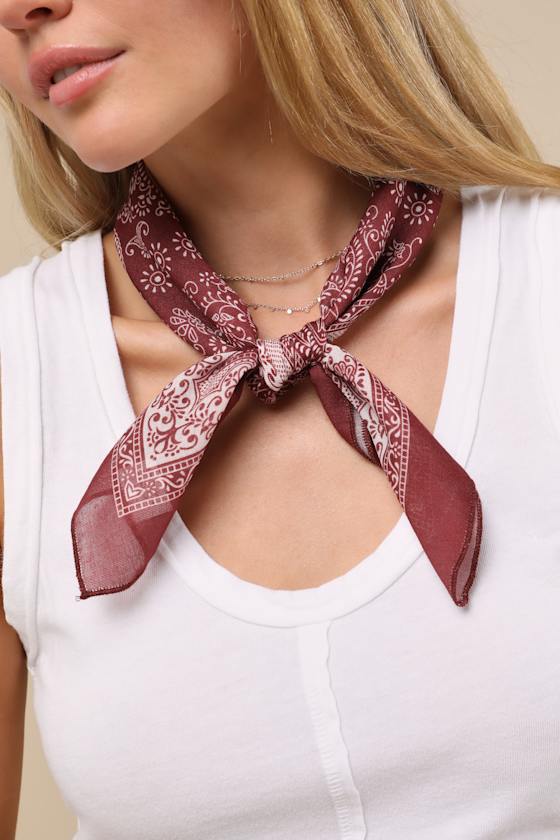 Inherent Cuteness Burgundy Paisley Satin Square Scarf 5
