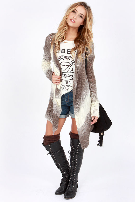 Give Me an Ombre-k Ivory and Taupe Cardigan Sweater