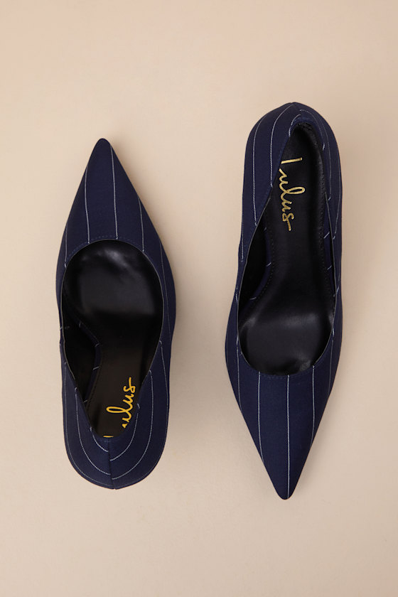 Lulus Kennett Navy Pinstripe Pointed-toe Pumps In Navy