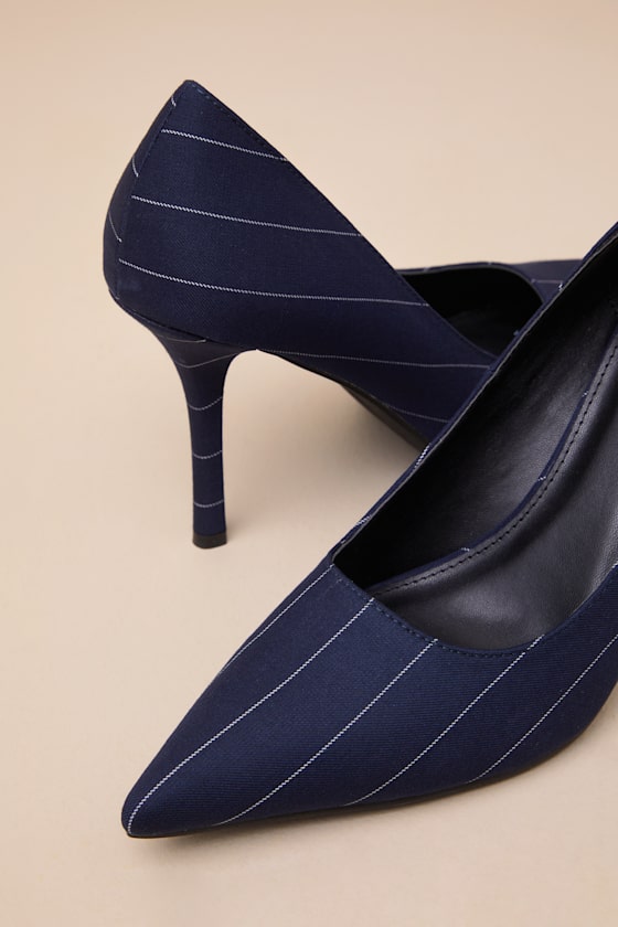 Lulus Kennett Navy Pinstripe Pointed-toe Pumps In Navy