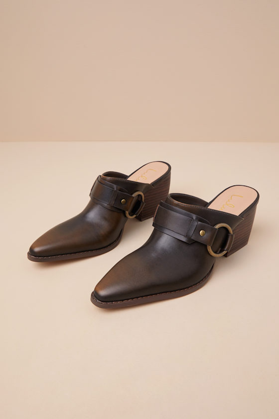 Lulus Filippa Coffee Pointed-toe O-ring Mules In Brown