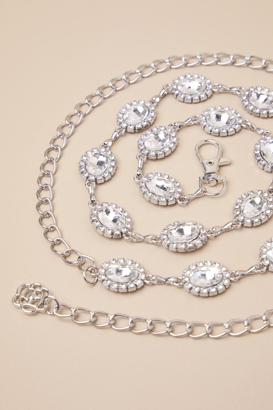 LULUS BRILLIANT ADDITION SILVER RHINESTONE CHAIN BELT