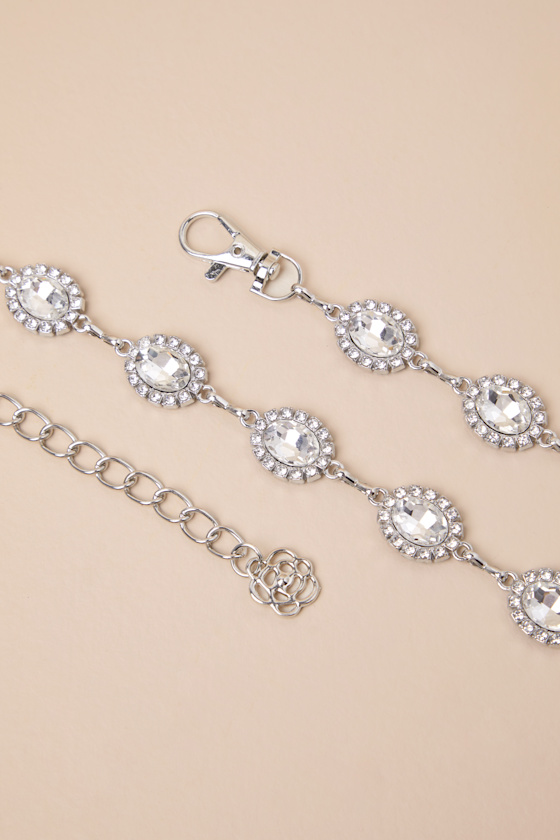 LULUS BRILLIANT ADDITION SILVER RHINESTONE CHAIN BELT