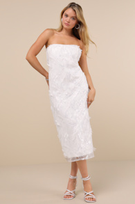 Brilliant Arrival White Strapless Sequin Midi Dress 2
