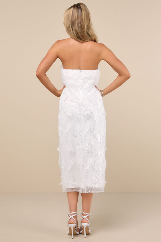 Lulus Brilliant Arrival White Strapless Sequin Midi Dress In White