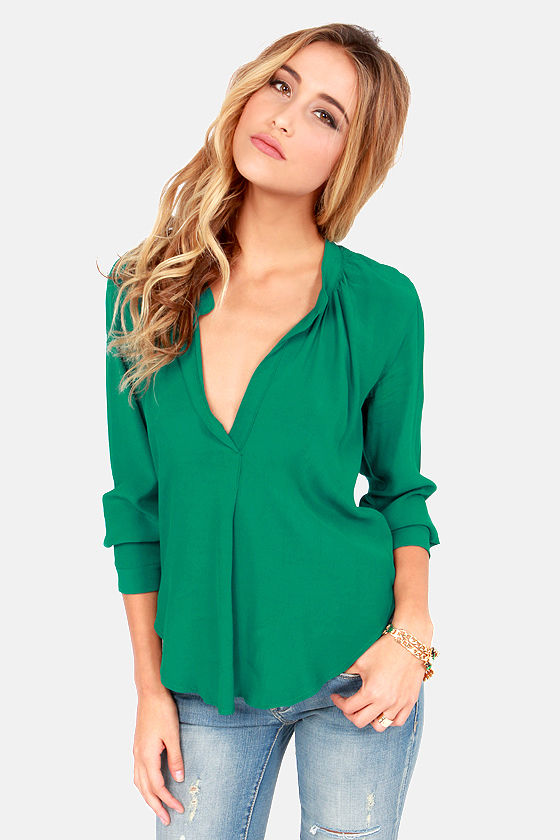 Lucy Love Pickadilly Top - Emerald Green Top - Long Sleeve Top - $55.00 ...
