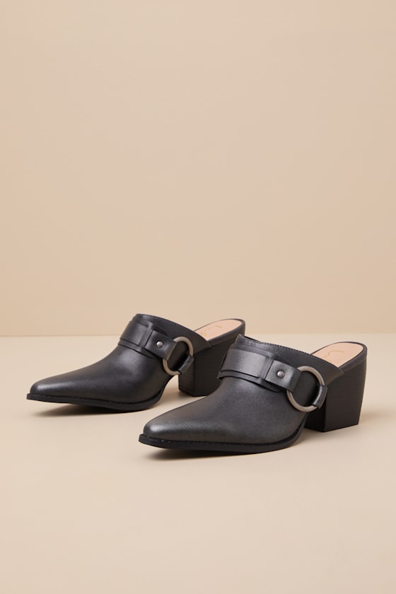 Filippa Black Suede Pointed-Toe O-Ring Mules 1