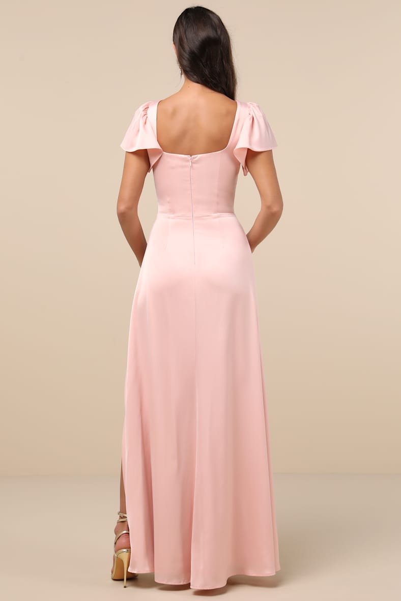 Ultimate Sweetness Light Pink Satin Flutter Sleeve Maxi Dress