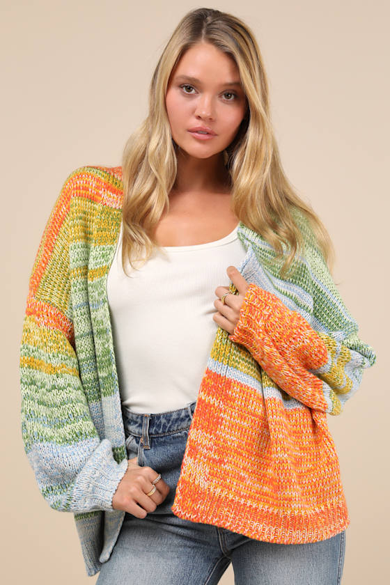Happy Aesthetic Multi Striped Marled Cardigan Sweater 4