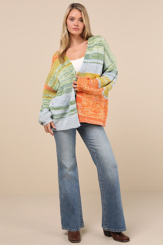 Multi Striped Cardigan - Marled Cardigan - Open-Front Cardigan - Lulus