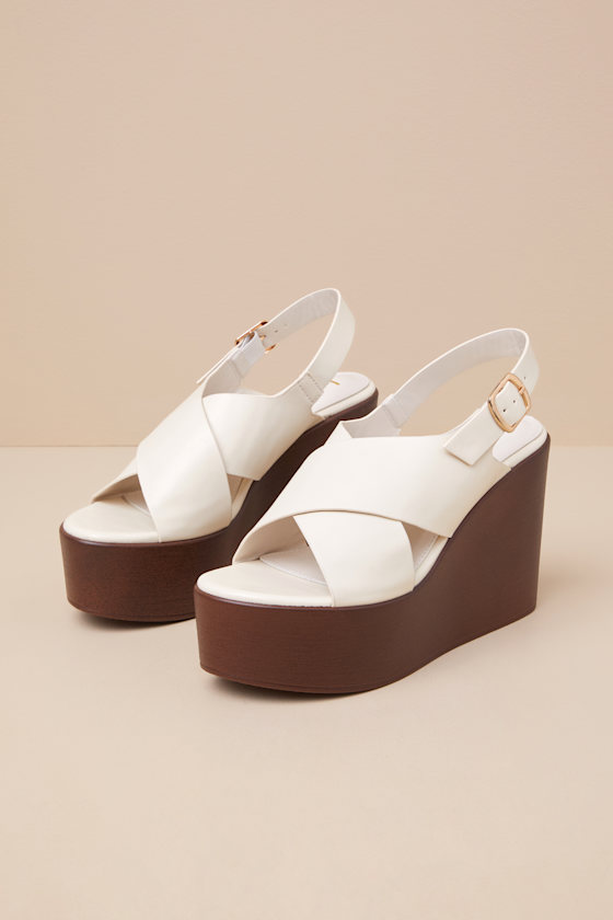 Lulus Steena Bone Platform Wedge Sandals In White