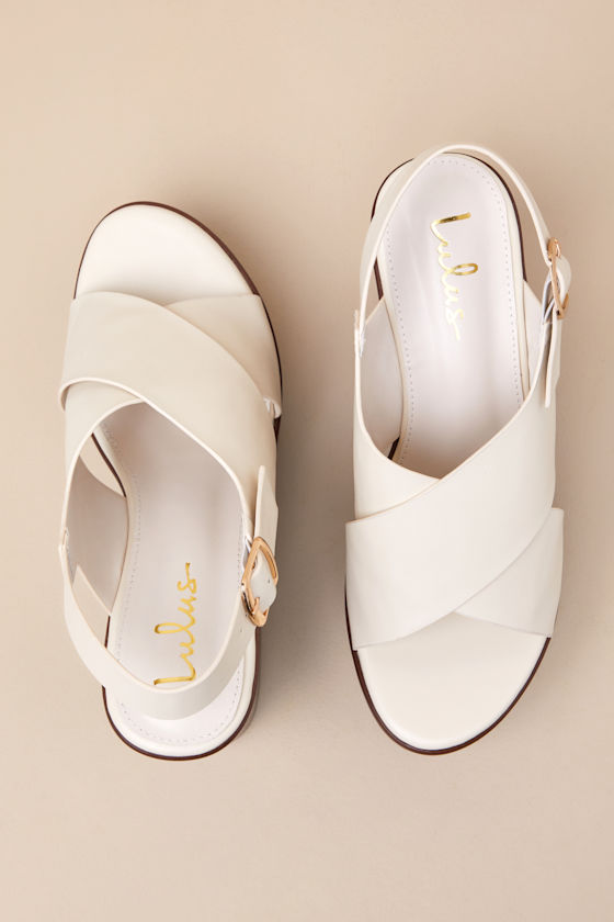 Lulus Steena Bone Platform Wedge Sandals In White