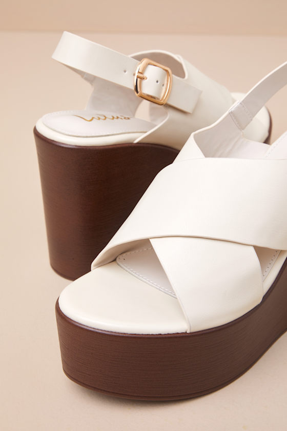 Lulus Steena Bone Platform Wedge Sandals In White
