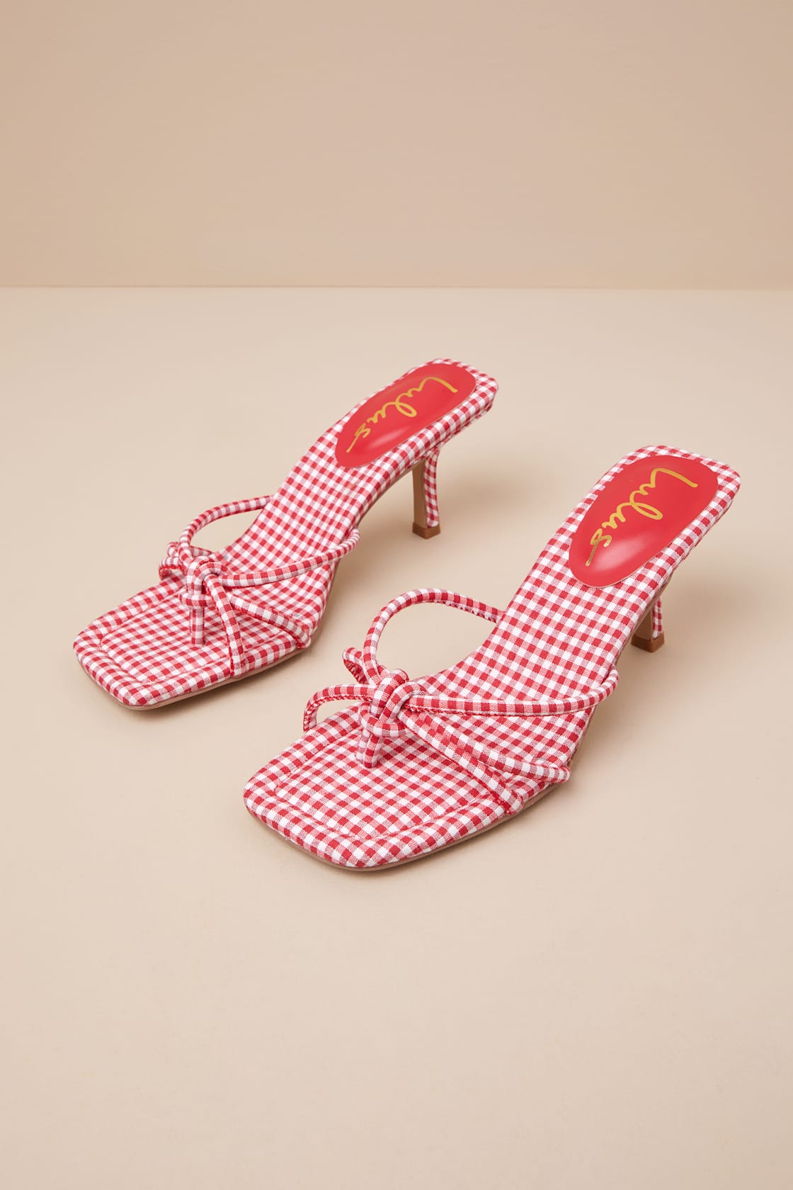 Thorian Red Gingham Knotted Thong High Heel Sandals