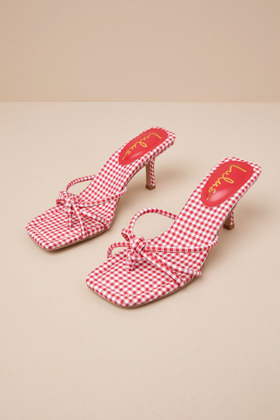 Thorian Red Gingham Knotted Thong High Heel Sandals 2
