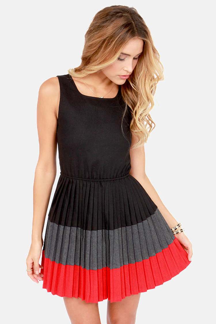 red and black colorblock dress Wholesale 1940s Sawtooth Color Block Dress - Red/Black for your store