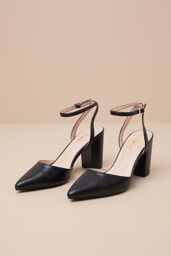 Lulus Embley Black Pointed-toe Ankle Strap Pumps In Black