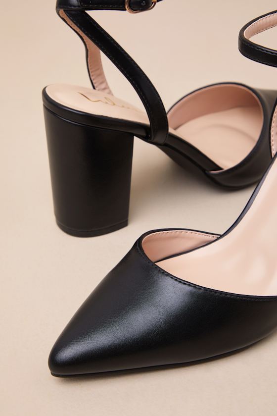 Lulus Embley Black Pointed-toe Ankle Strap Pumps In Black