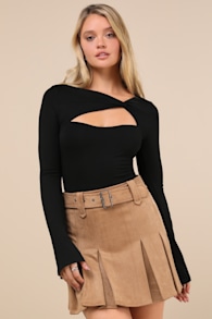 Perfectly Impressive Black Twist-Front Long Sleeve Bodysuit 5