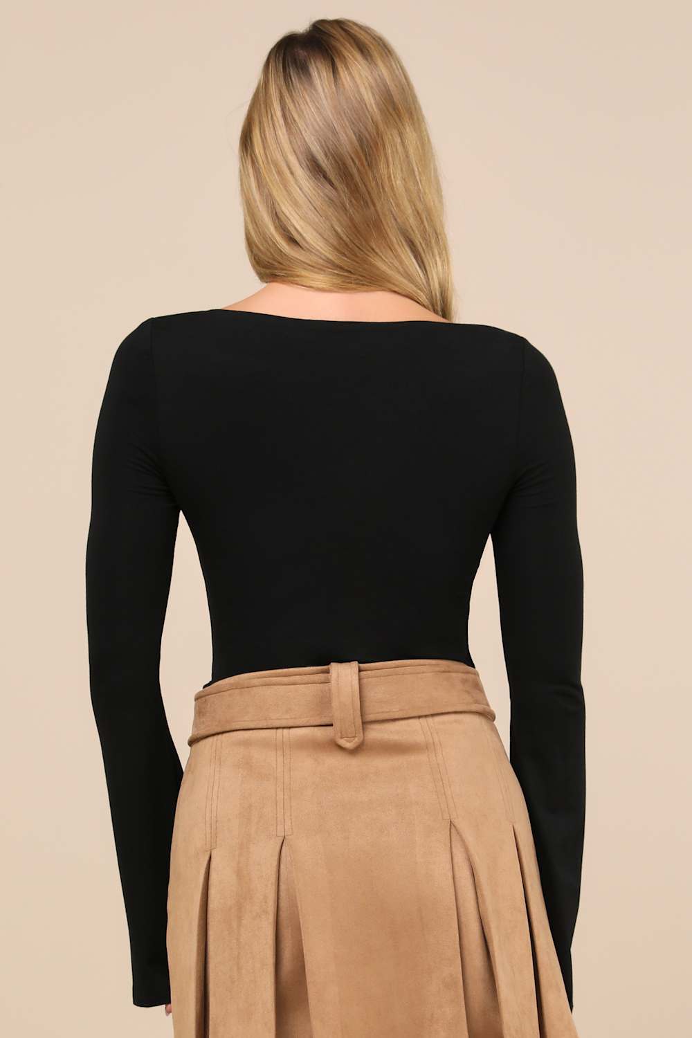 Perfectly Impressive Black Twist-Front Long Sleeve Bodysuit