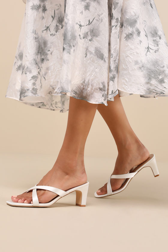 Salmma White Satin Low Heel Slide Sandals 1