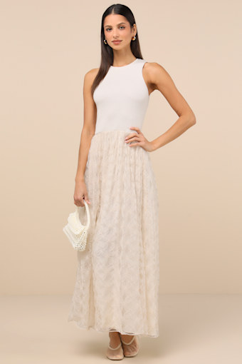 Completely Charming Ivory Sleeveless Textured Maxi Dress 1