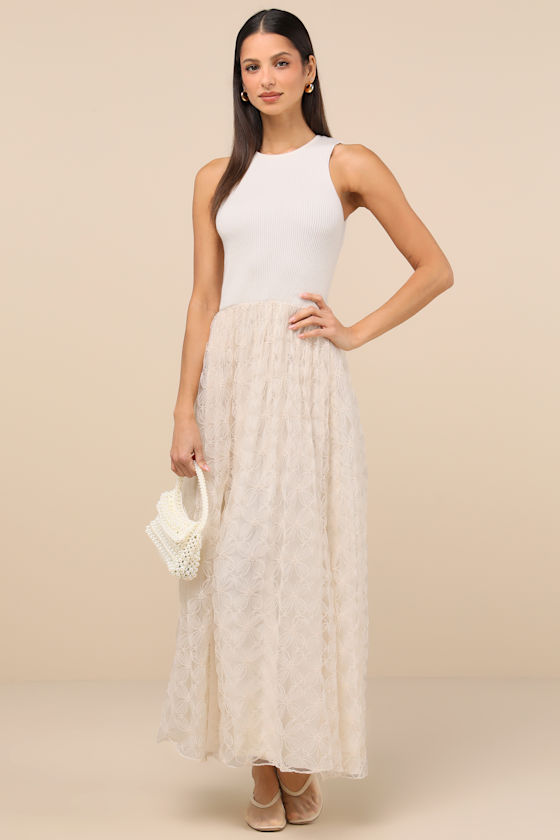 Completely Charming Ivory Sleeveless Textured Maxi Dress 1