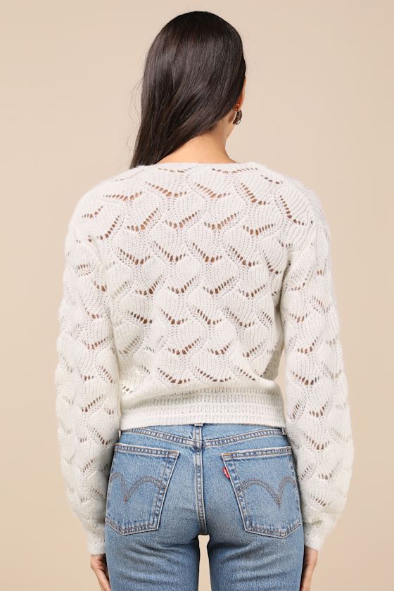 Remarkable Forecast Ivory Pointelle Knit Surplice Sweater Top 2