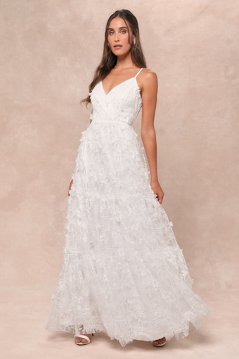 Adoringly Yours White Tiered 3D Floral Maxi Dress 1