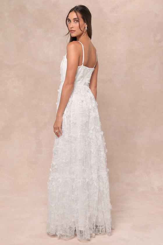 Adoringly Yours White Tiered 3D Floral Maxi Dress 4