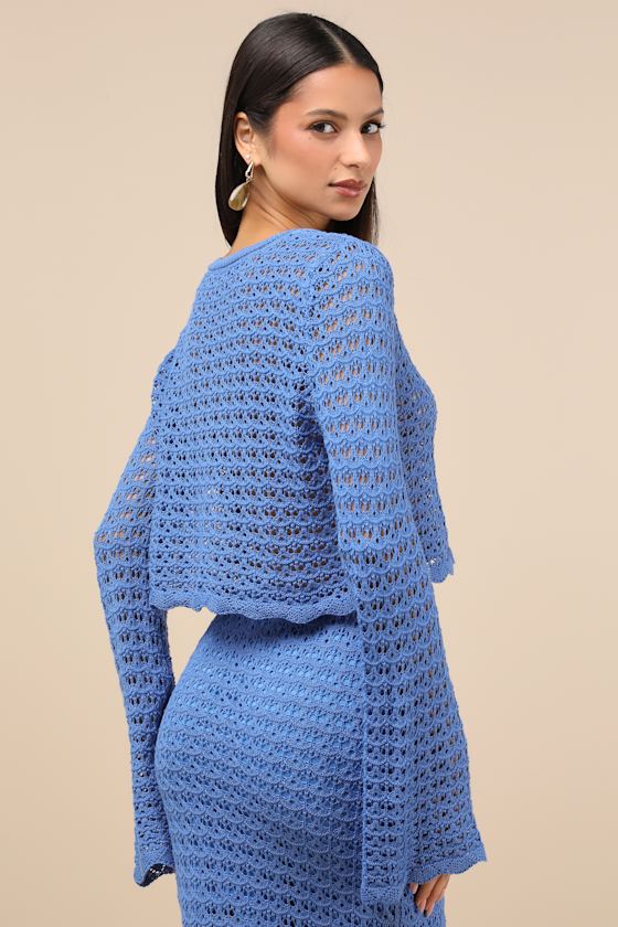 Serene Aesthetic Blue Crochet Knit Sweater Crop Top 3