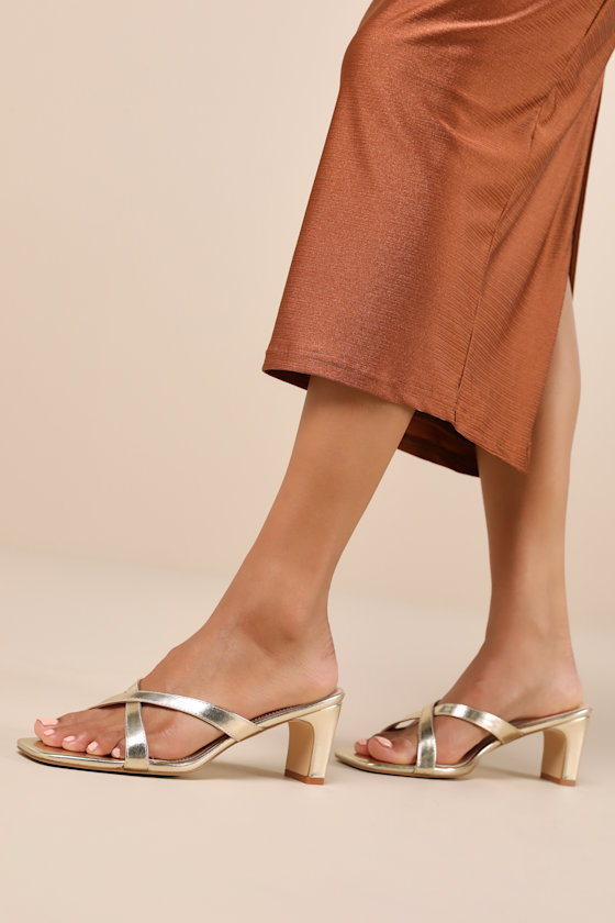 Lulus Salmma Gold Low Heel Slide Sandals In Gold
