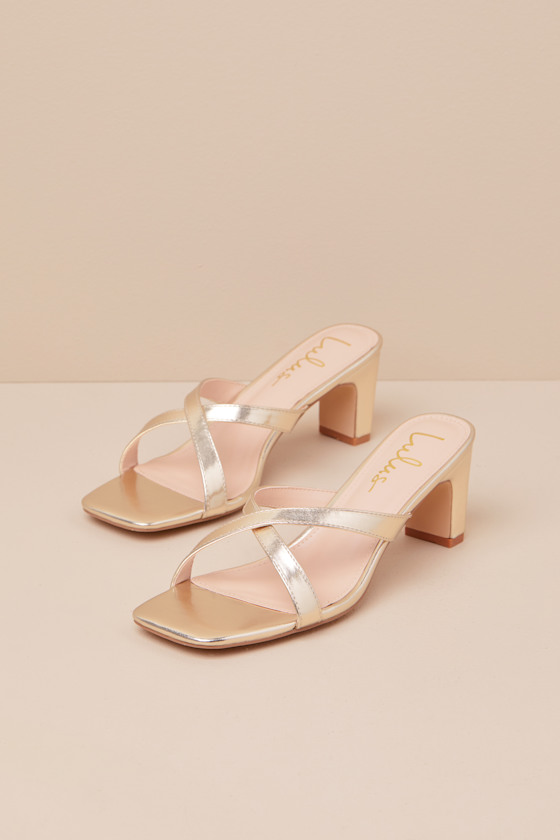 Lulus Salmma Gold Low Heel Slide Sandals In Gold