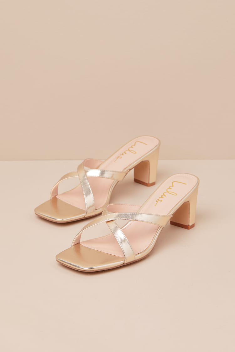 Salmma Gold Low Heel Slide Sandals